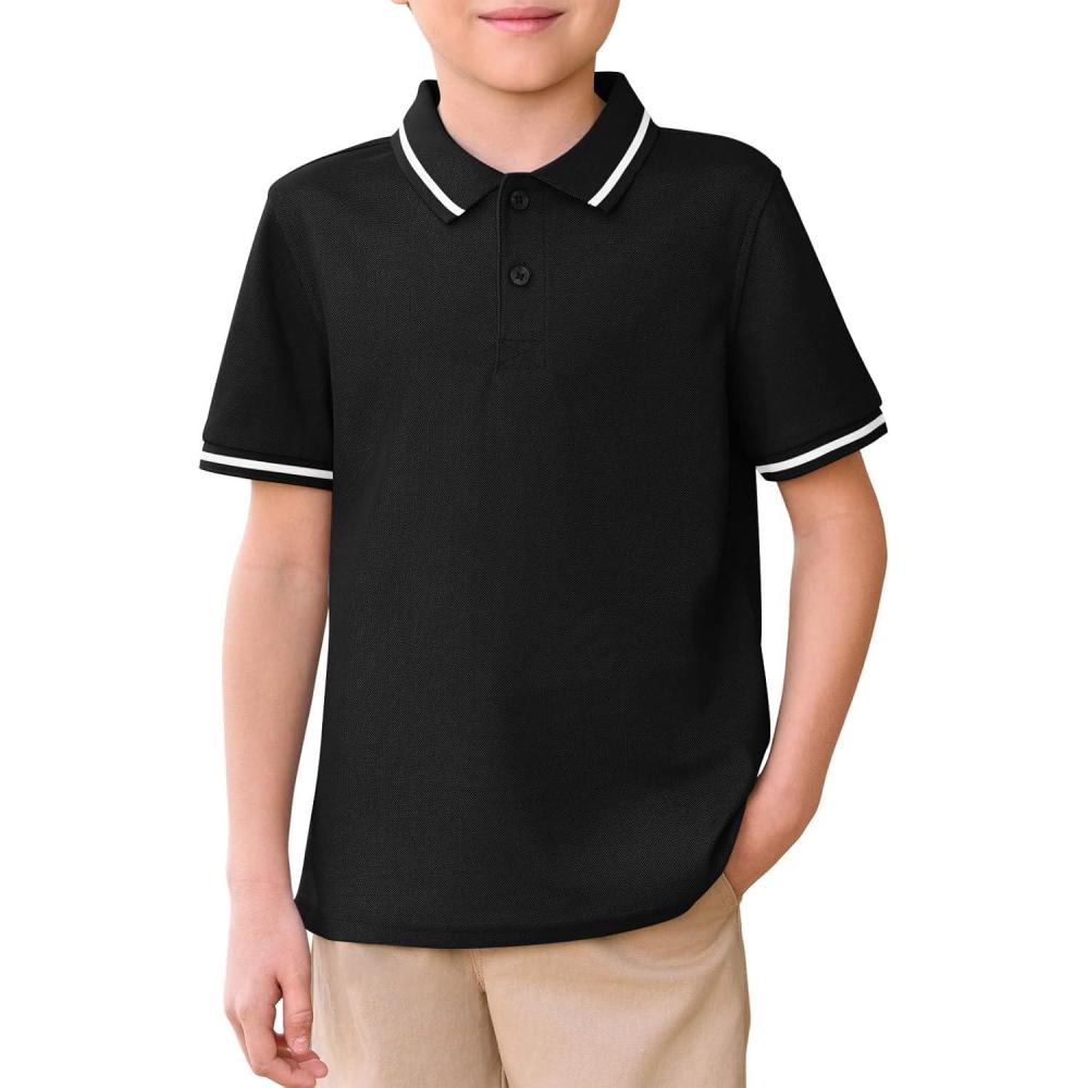 image:imageHaloumoning Kids Boys Short Sleeve School Uniform String Pique Polo Shirts 514 YearsBlack