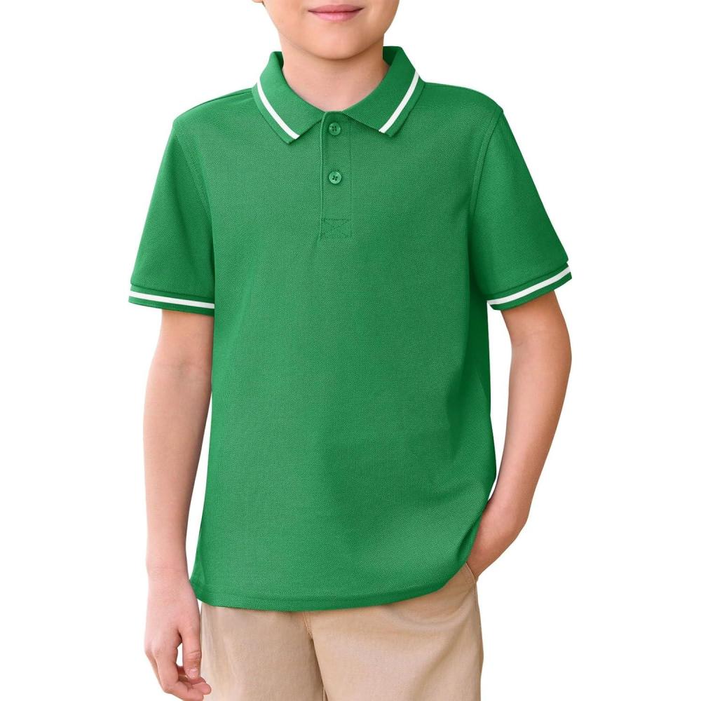 image:imageHaloumoning Kids Boys Short Sleeve School Uniform String Pique Polo Shirts 514 YearsGreen