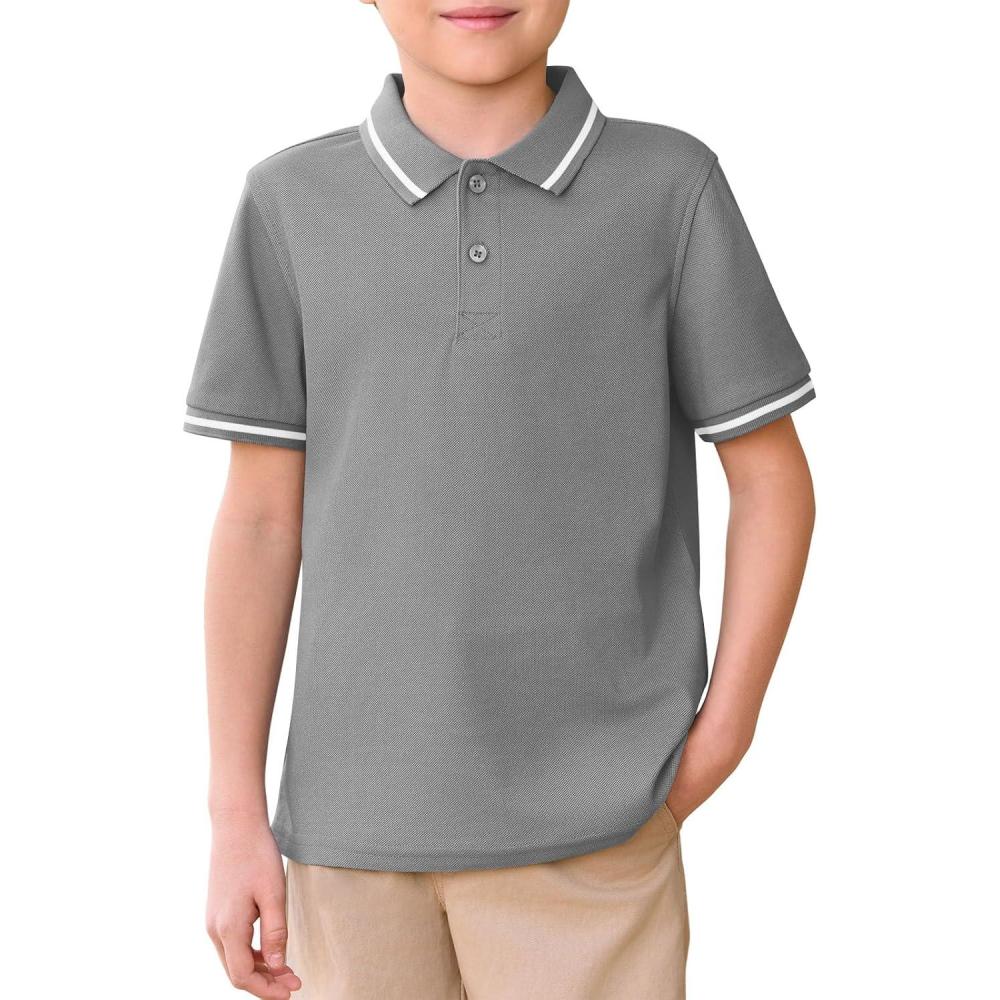 image:imageHaloumoning Kids Boys Short Sleeve School Uniform String Pique Polo Shirts 514 YearsGrey