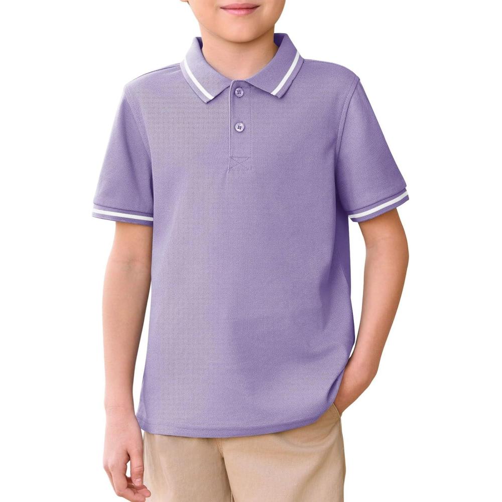 image:imageHaloumoning Kids Boys Short Sleeve School Uniform String Pique Polo Shirts 514 YearsPurple