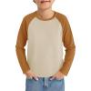 Haloumoning Boys Long Sleeve Raglan T Shirts Kids Color Block Crewneck Casual Tops Tees 4-14 Years(Khaki)