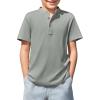 Haloumoning Boys Short Sleeve Henley Shirt Kids Casual Button Front Summer T-Shirts Tops Tees 5-14 Years(Grey)