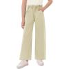 Haloumoning Girls Cute Wide Leg Flared Jeans Kids Oversized Elastic Waist Paper Bag Pants with Pockets 5-14 Years(Beige)