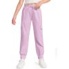 Haloumoning Girls Drawstring Cargo Jogger Pants Kids Quick Dry Slim Fit Sweatpants with Pockets 5-14Years(Purple)