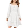 Haloumoning Girls Fall Dress Long Sleeve Off Shoulder Puff Sleeve Ruffle Tiered Layer Party Dresses 7-14 Years(White)