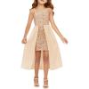 Haloumoning Girls Sequin Dress Kids Formal Sparkly One Shoulder Prom Party Dresses 4-14 Years(Gold)