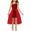 Haloumoning Girls Sequin Dress Kids Formal Sparkly One Shoulder Prom Party Dresses 4-14 Years(Red)