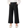 Haloumoning Girls Uniform Pants Kids High Waisted Wide Leg Dress Pants Casual Trousers with Pockets 5-14 Years(Black)