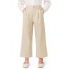 Haloumoning Girls Uniform Pants Kids High Waisted Wide Leg Dress Pants Casual Trousers with Pockets 5-14 Years(Khaki)
