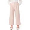 Haloumoning Girls Uniform Pants Kids High Waisted Wide Leg Dress Pants Casual Trousers with Pockets 5-14 Years(Pink)