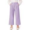Haloumoning Girls Uniform Pants Kids High Waisted Wide Leg Dress Pants Casual Trousers with Pockets 5-14 Years(Purple)