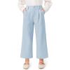 Haloumoning Girls Uniform Pants Kids High Waisted Wide Leg Dress Pants Casual Trousers with Pockets 5-14 Years(Sky Blue)