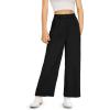 Kids Girls High Waist Wide Leg School Uniform Pants 5-14 Years(Black)