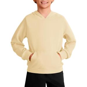 Haloumoning Boys Fashion Hoodies Kids Long Sleeve Hooded Sweatshirts with Kangaroo Pocket 5-14 Years(Beige)