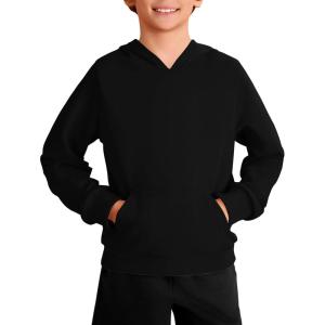 Haloumoning Boys Fashion Hoodies Kids Long Sleeve Hooded Sweatshirts with Kangaroo Pocket 5-14 Years(Black)