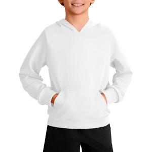 Haloumoning Boys Fashion Hoodies Kids Long Sleeve Hooded Sweatshirts with Kangaroo Pocket 5-14 Years(White)