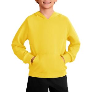 Haloumoning Boys Fashion Hoodies Kids Long Sleeve Hooded Sweatshirts with Kangaroo Pocket 5-14 Years(Yellow)