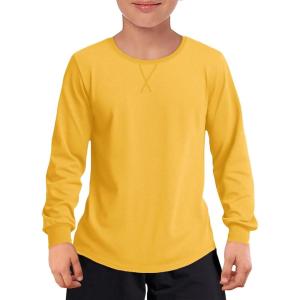 Haloumoning Boys Long Sleeve Shirts Kids Casual Crewneck Fall Tops Curve Hem Basic Tees 5-14Y(Yellow)