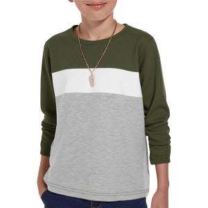 Haloumoning Boys Long Sleeve Shirts Kids Fashion Fall Tops Crewneck Color Block Tees 5-14Y(Army Green)