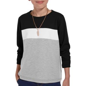 Haloumoning Boys Long Sleeve Shirts Kids Fashion Fall Tops Crewneck Color Block Tees 5-14Y(Black)