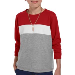 Haloumoning Boys Long Sleeve Shirts Kids Fashion Fall Tops Crewneck Color Block Tees 5-14Y(Red)