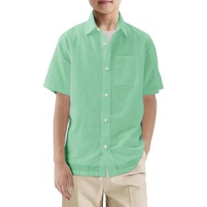 Haloumoning Boys Short Sleeve Button Down Shirt Kids Dress Shirts Formal Uniform Shirt with Pocket 5-14 Years(Mint Green)