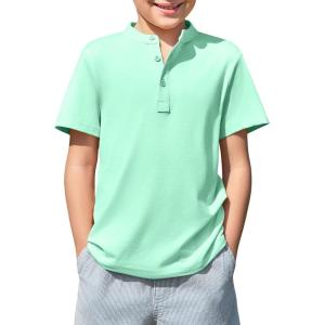 Haloumoning Boys Short Sleeve Henley Shirt Kids Casual Button Front Summer T-Shirts Tops Tees 5-14 Years(Mint Green)