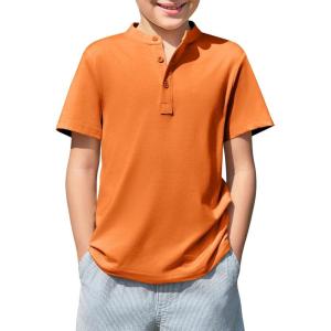 Haloumoning Boys Short Sleeve Henley Shirt Kids Casual Button Front Summer T-Shirts Tops Tees 5-14 Years(Orange)