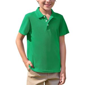 Haloumoning Boys Short Sleeve Polo Shirt Kids Collared School Uniform Shirts 5-14 Years(Green)