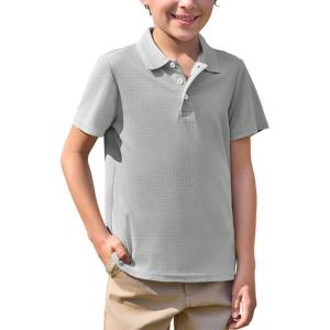 Haloumoning Boys Short Sleeve Polo Shirt Kids Collared School Uniform Shirts 5-14 Years(Grey)