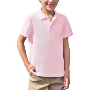 Haloumoning Boys Short Sleeve Polo Shirt Kids Collared School Uniform Shirts 5-14 Years(Light Pink)