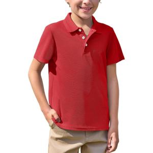 Haloumoning Boys Short Sleeve Polo Shirt Kids Collared School Uniform Shirts 5-14 Years(Red)