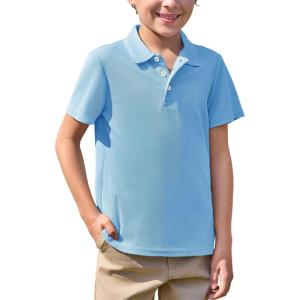 Haloumoning Boys Short Sleeve Polo Shirt Kids Collared School Uniform Shirts 5-14 Years(Sky Blue)