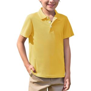 Haloumoning Boys Short Sleeve Polo Shirt Kids Collared School Uniform Shirts 5-14 Years(Yellow)