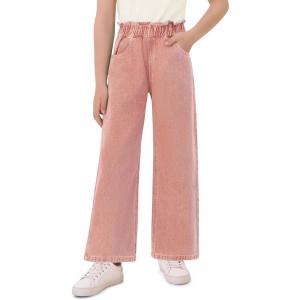 Haloumoning Girls Cute Wide Leg Flared Jeans Kids Oversized Elastic Waist Paper Bag Pants with Pockets 5-14 Years(Pink)