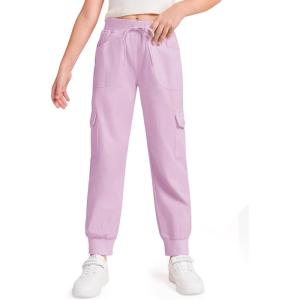 Haloumoning Girls Drawstring Cargo Jogger Pants Kids Quick Dry Slim Fit Sweatpants with Pockets 5-14Years(Purple)