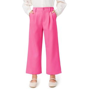Haloumoning Girls Uniform Pants Kids High Waisted Wide Leg Dress Pants Casual Trousers with Pockets 5-14 Years(Hot Pink)
