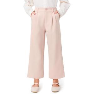 Haloumoning Girls Uniform Pants Kids High Waisted Wide Leg Dress Pants Casual Trousers with Pockets 5-14 Years(Pink)