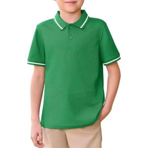 Haloumoning Kids Boys Short Sleeve School Uniform String Pique Polo Shirts 5-14 Years(Green)