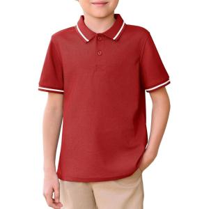 Haloumoning Kids Boys Short Sleeve School Uniform String Pique Polo Shirts 5-14 Years(Red)