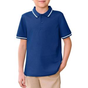 Haloumoning Kids Boys Short Sleeve School Uniform String Pique Polo Shirts 5-14 Years(Royal Blue)