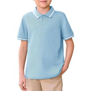 Haloumoning Kids Boys Short Sleeve School Uniform String Pique Polo Shirts 5-14 Years(Sky Blue)