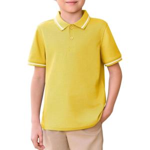 Haloumoning Kids Boys Short Sleeve School Uniform String Pique Polo Shirts 5-14 Years(Yellow)