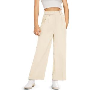 Kids Girls High Waist Wide Leg School Uniform Pants 5-14 Years(Beige)