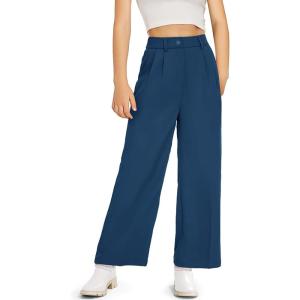 Kids Girls High Waist Wide Leg School Uniform Pants 5-14 Years(Navy)