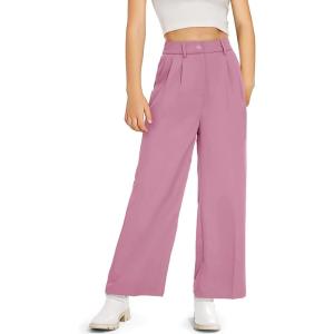 Kids Girls High Waist Wide Leg School Uniform Pants 5-14 Years(Rose Red)