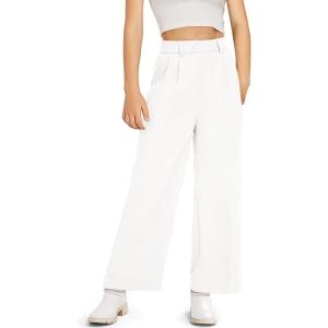 Kids Girls High Waist Wide Leg School Uniform Pants 5-14 Years(White)