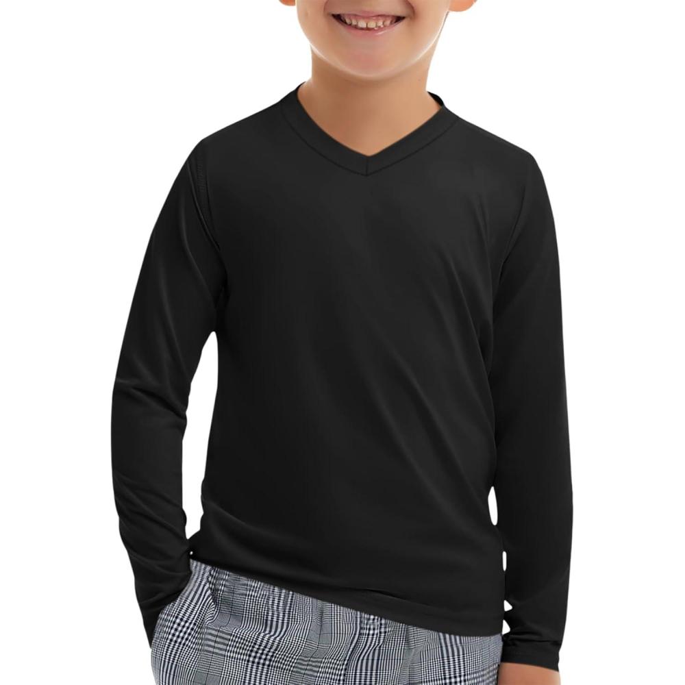 image:imageHaloumoning Boys Long Sleeve Shirts Dry Fit Athletic T Shirts for Teens Kids VNeck Comfy Tops Tees 514 YearsBlack