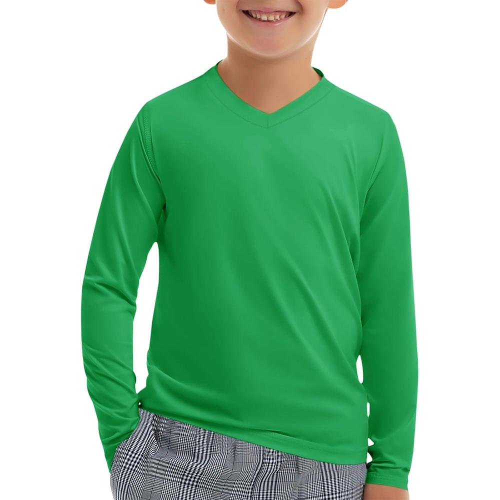 image:imageHaloumoning Boys Long Sleeve Shirts Dry Fit Athletic T Shirts for Teens Kids VNeck Comfy Tops Tees 514 YearsGreen
