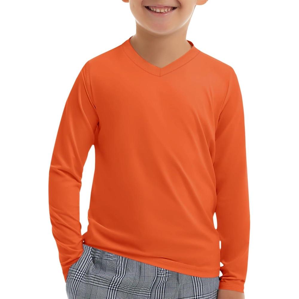 image:imageHaloumoning Boys Long Sleeve Shirts Dry Fit Athletic T Shirts for Teens Kids VNeck Comfy Tops Tees 514 YearsOrange